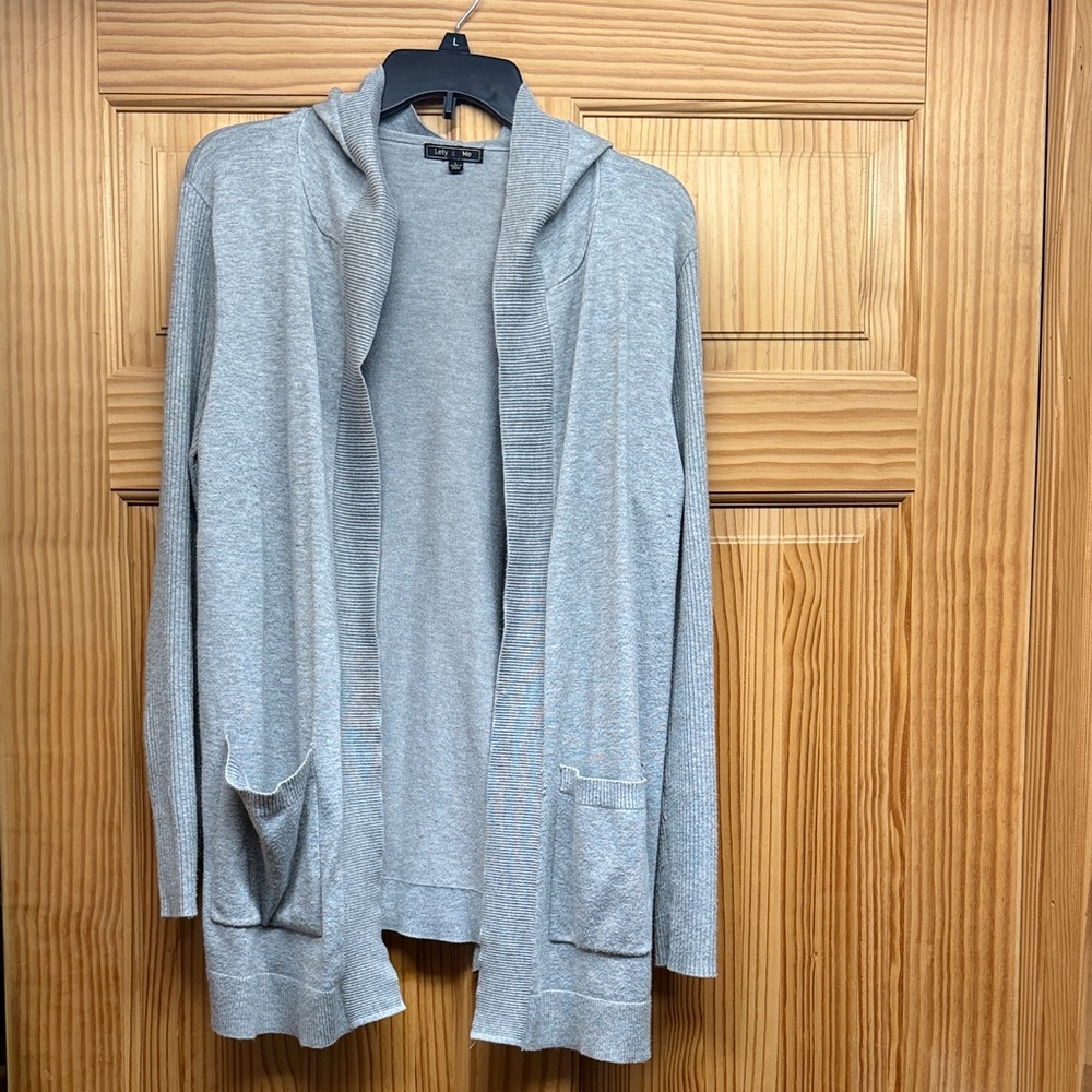 Gray Hooded Open Front Cardigan